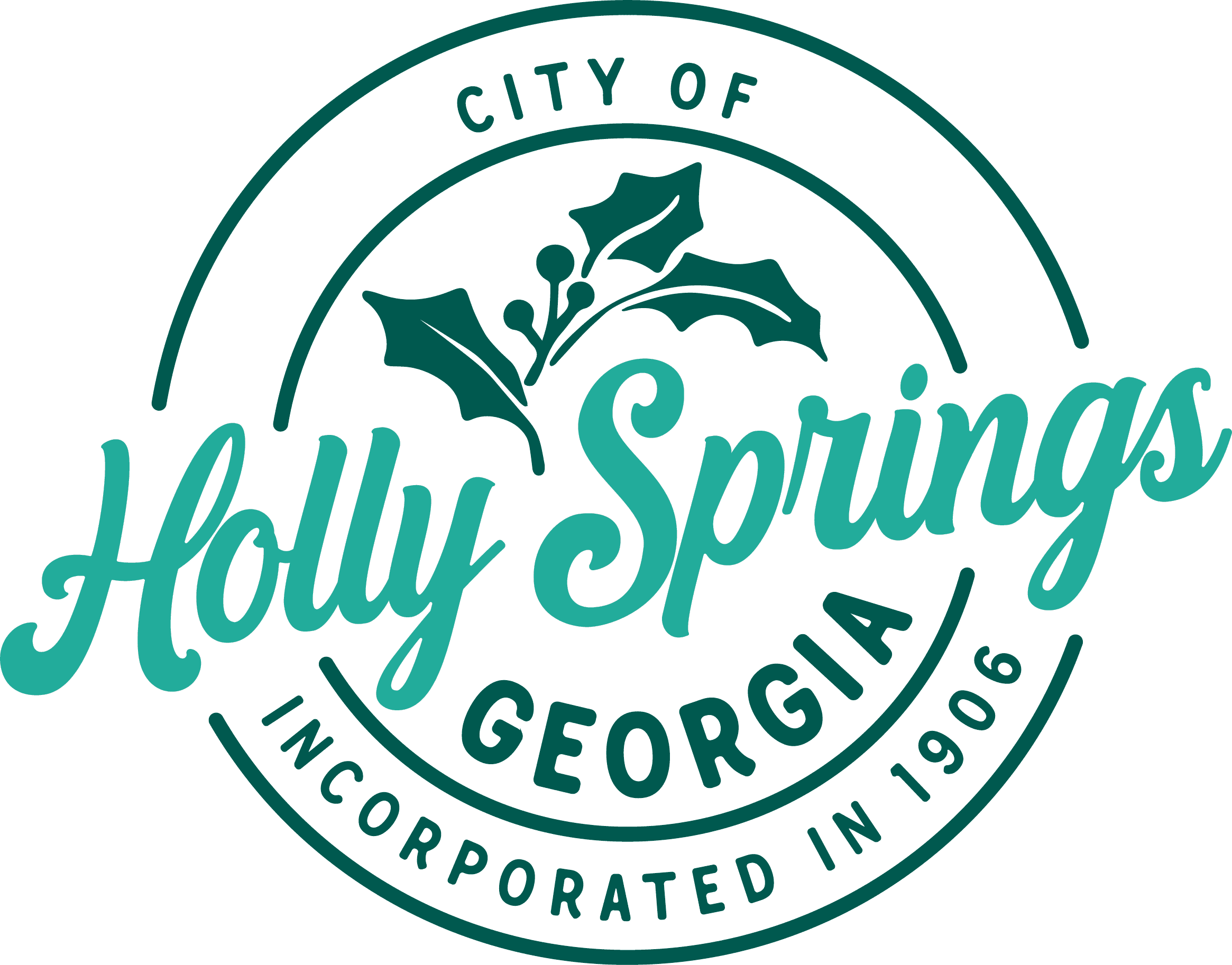 Official logo of the City of Holly Springs, Georgia, featuring holly leaves and the year of incorporation, 1906.