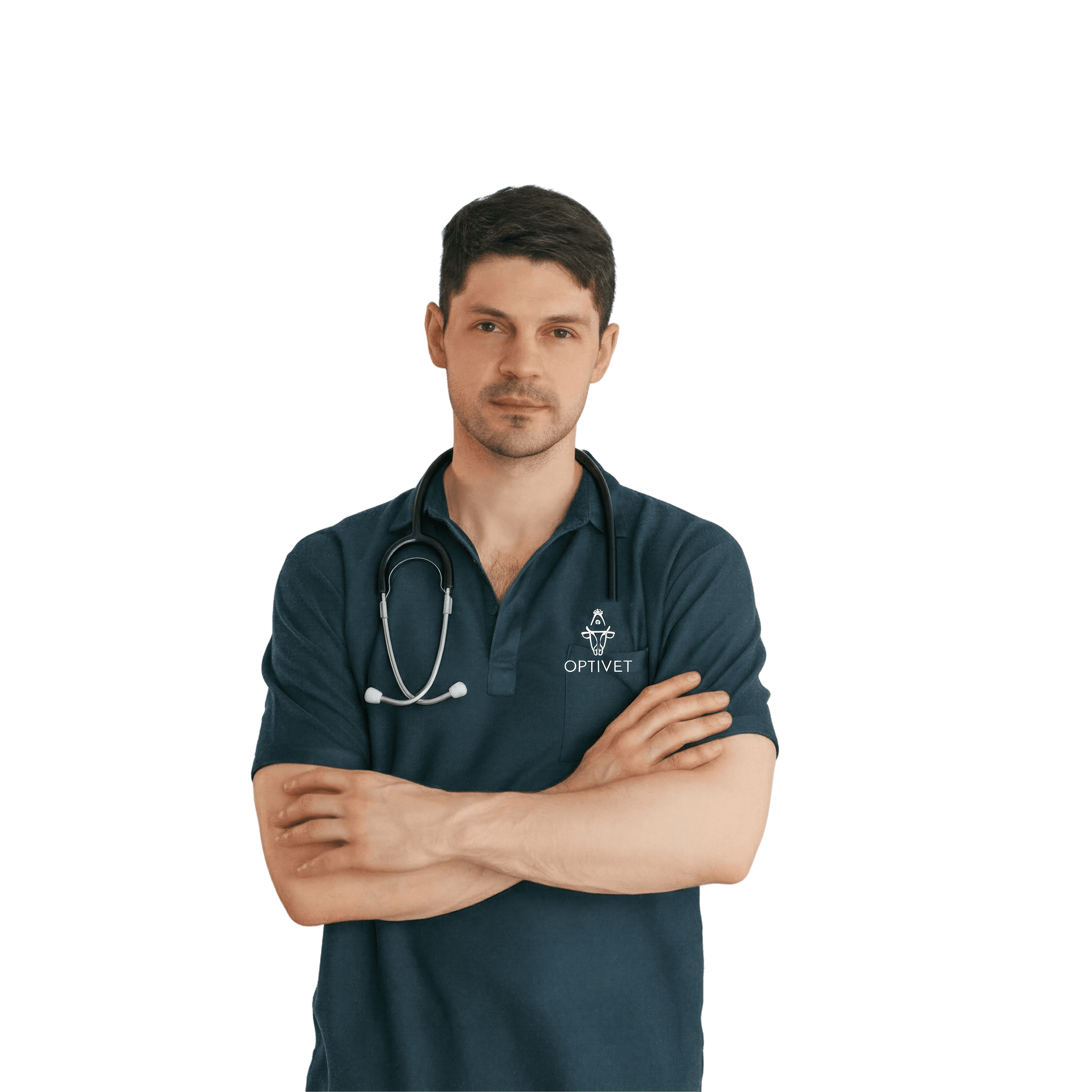 Vétérinaire homme sérieux croisant les bras