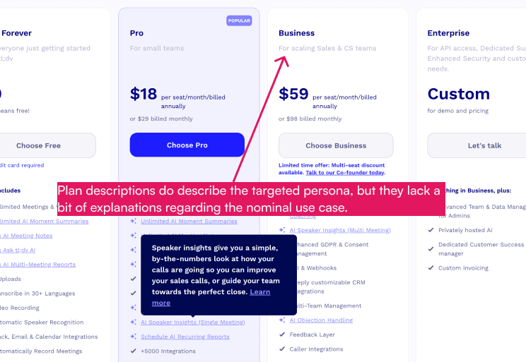 tl;dv's pricing page