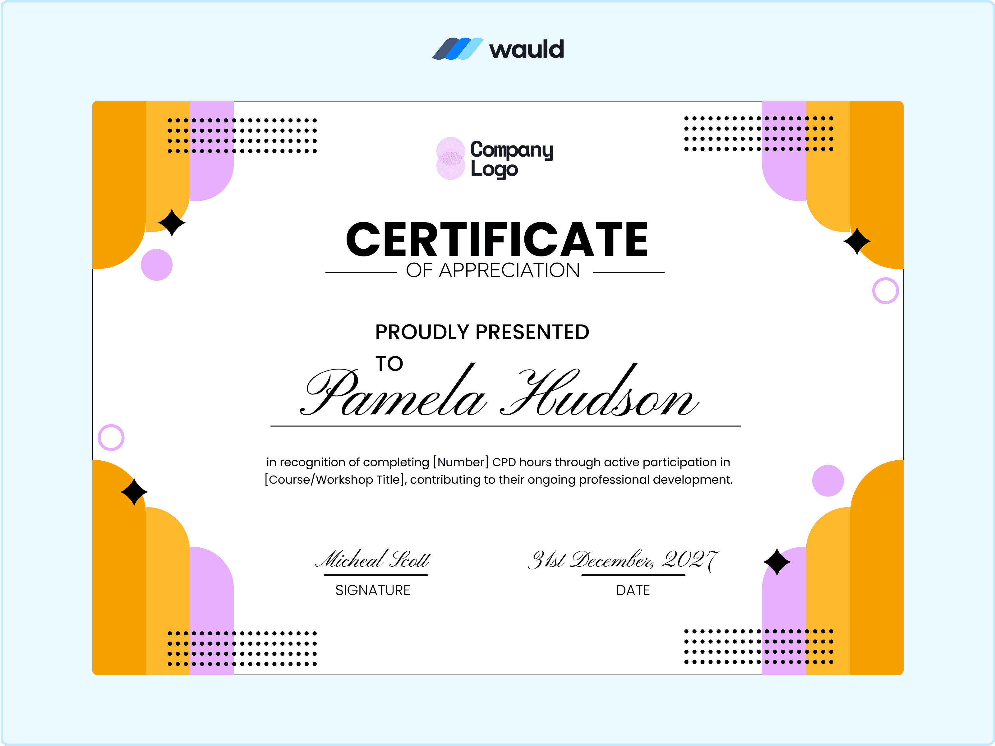 Wauld - Striking CPD Certificate Template