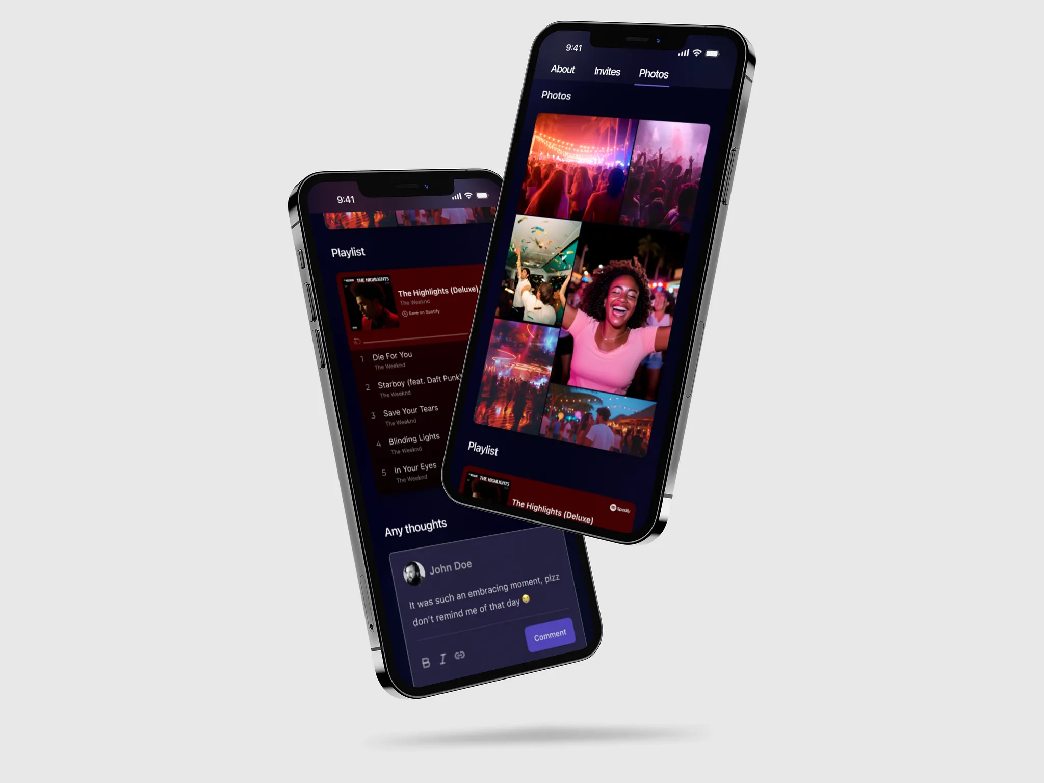 App playlist and image gallery screen