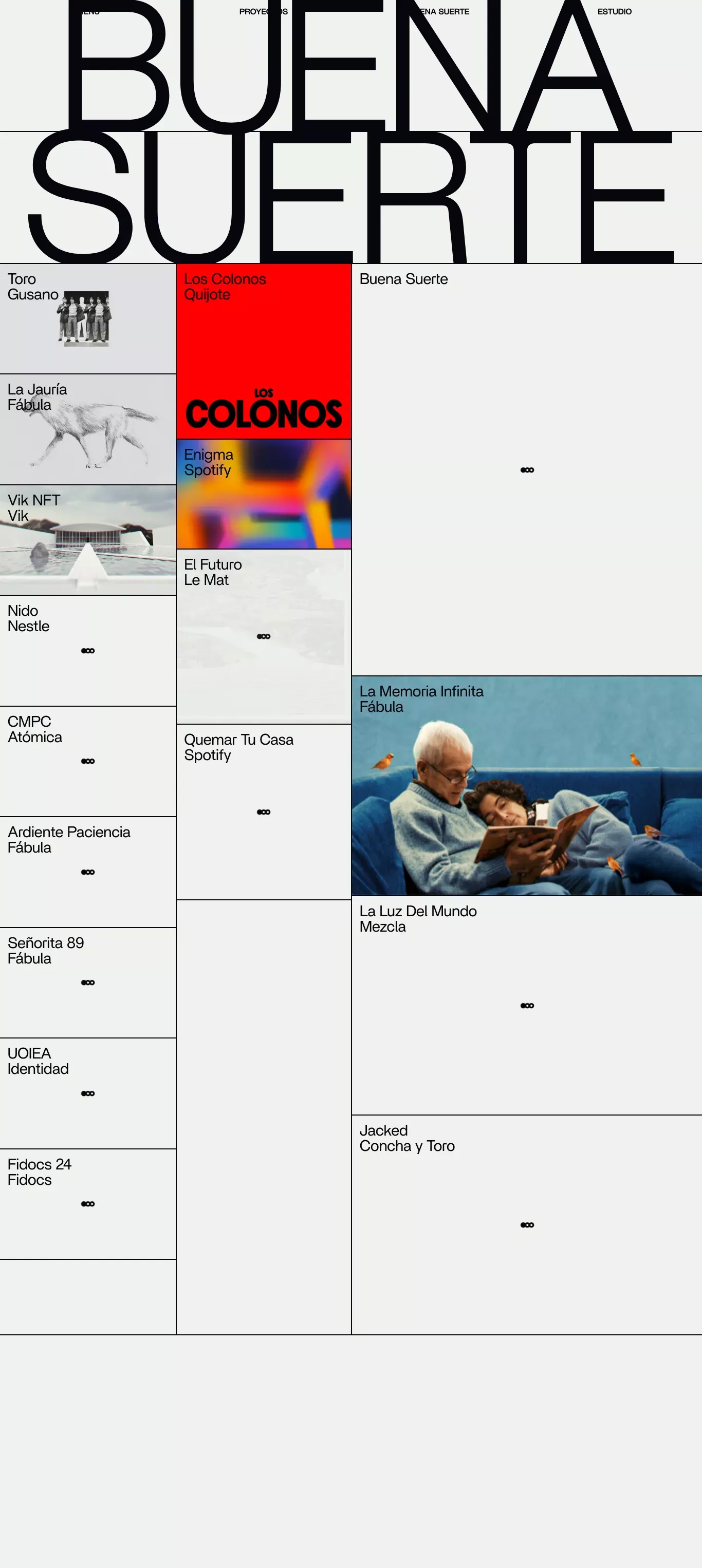 Buena Suerte portfolio page screenshot showcasing Design and Tech design