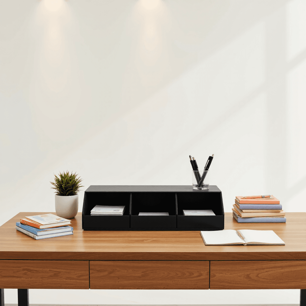 product photography of storage box with three compartments