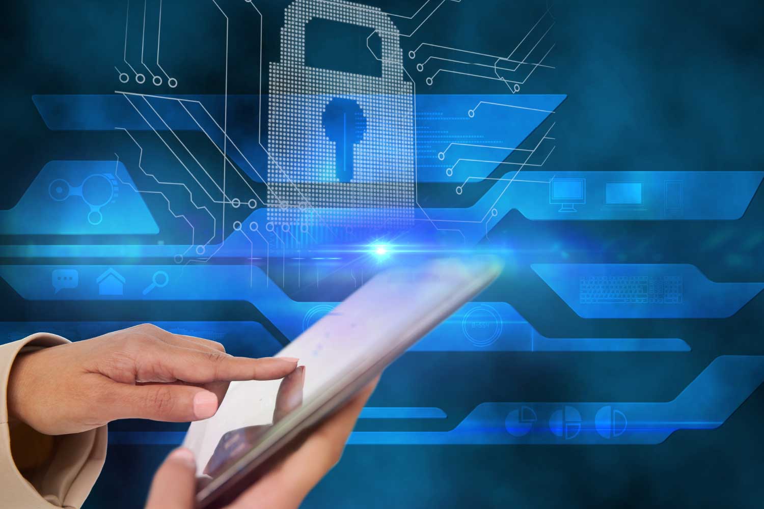 Segurança digital em dispositivo móvel com proteção de dados e sistema de cibersegurança - FindUP - LGPD