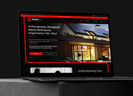 Rapid One Lending website design displayed on a laptop screen, highlighting the user interface.