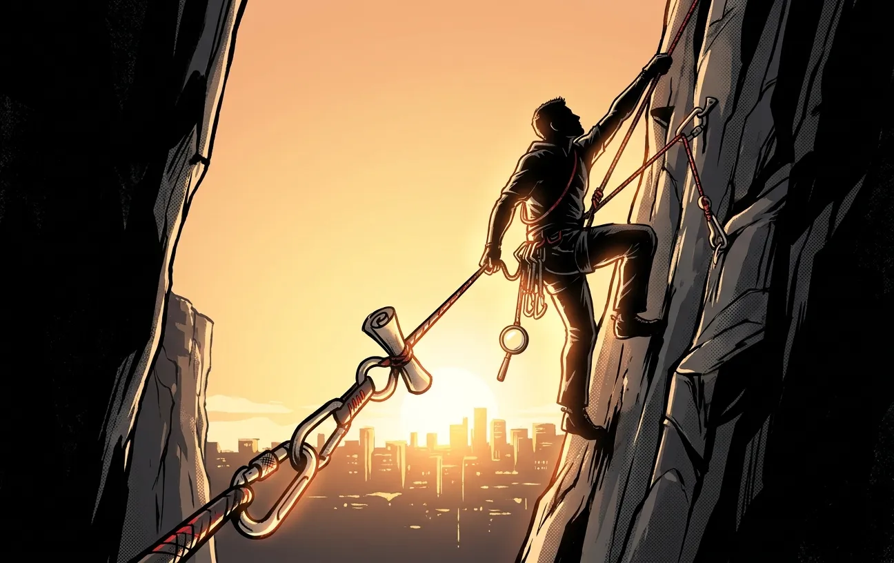 Rock climber at sunset, symbolizing RockN' Socials Digital Marketing Agency.