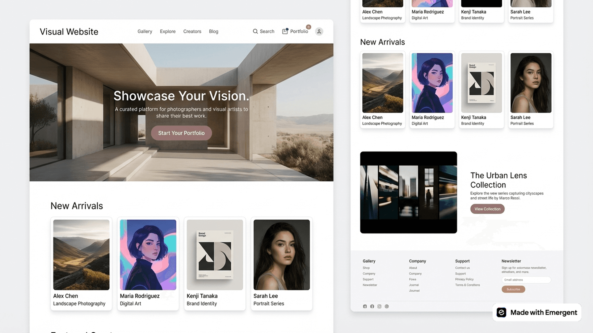 Visual website made with emergent