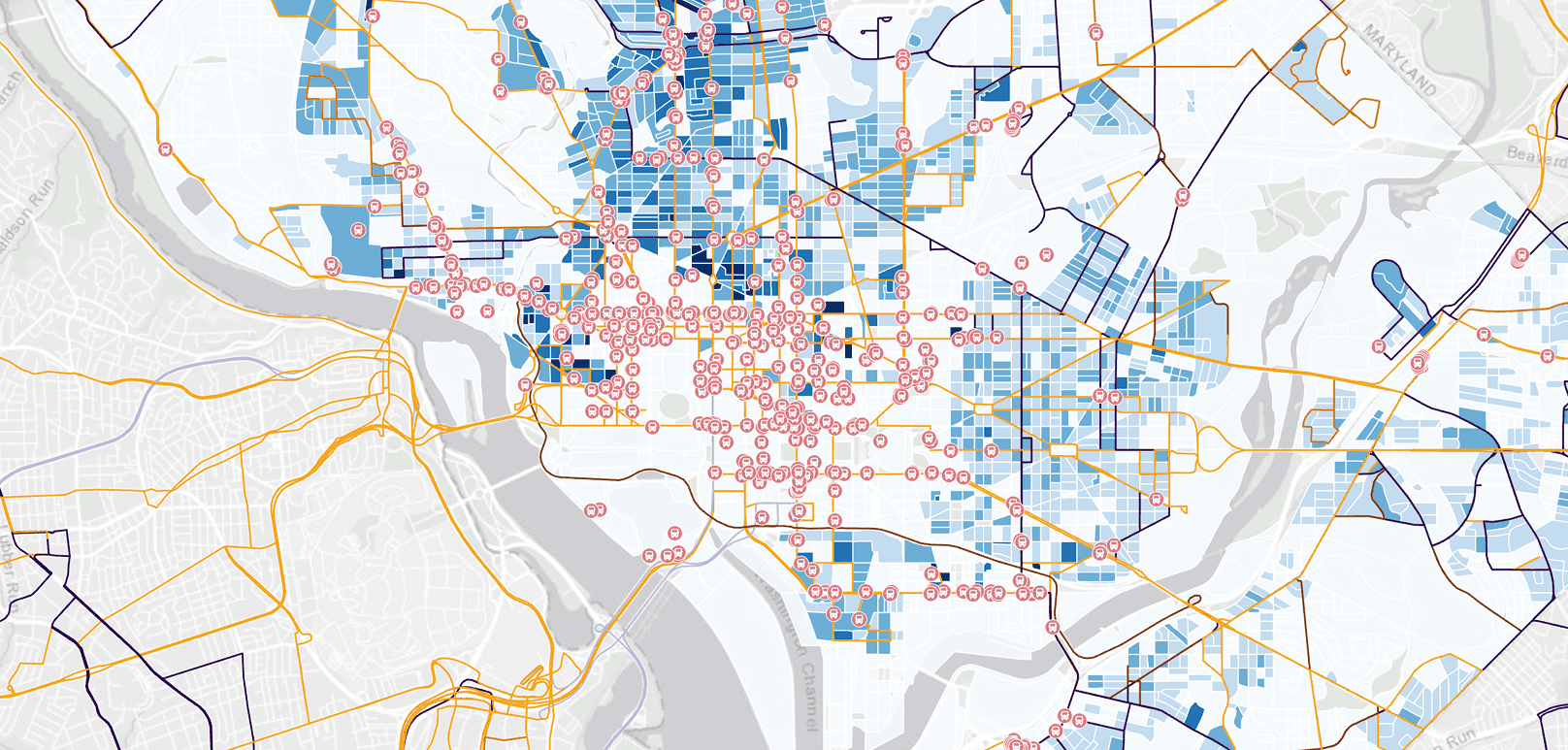 Public dashboard showing geospatial analysis of city services
