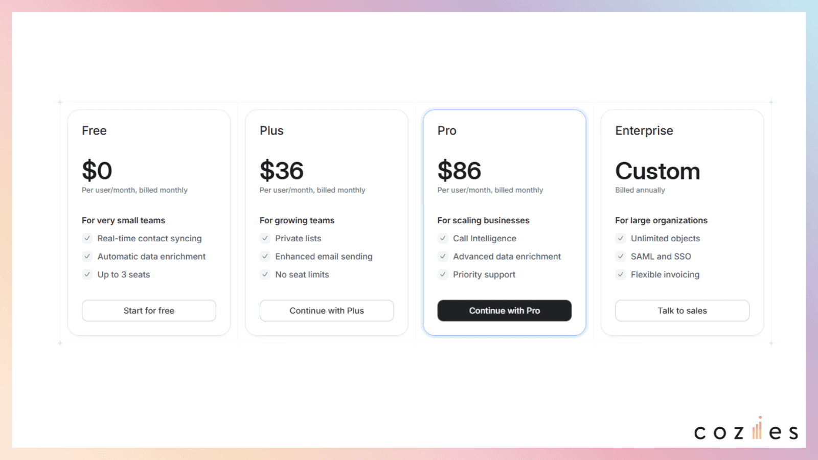 Attio｜料金プラン（月間）
