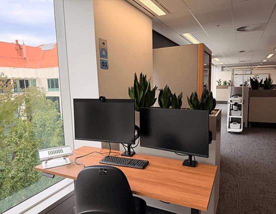 Ergonomic desk near window