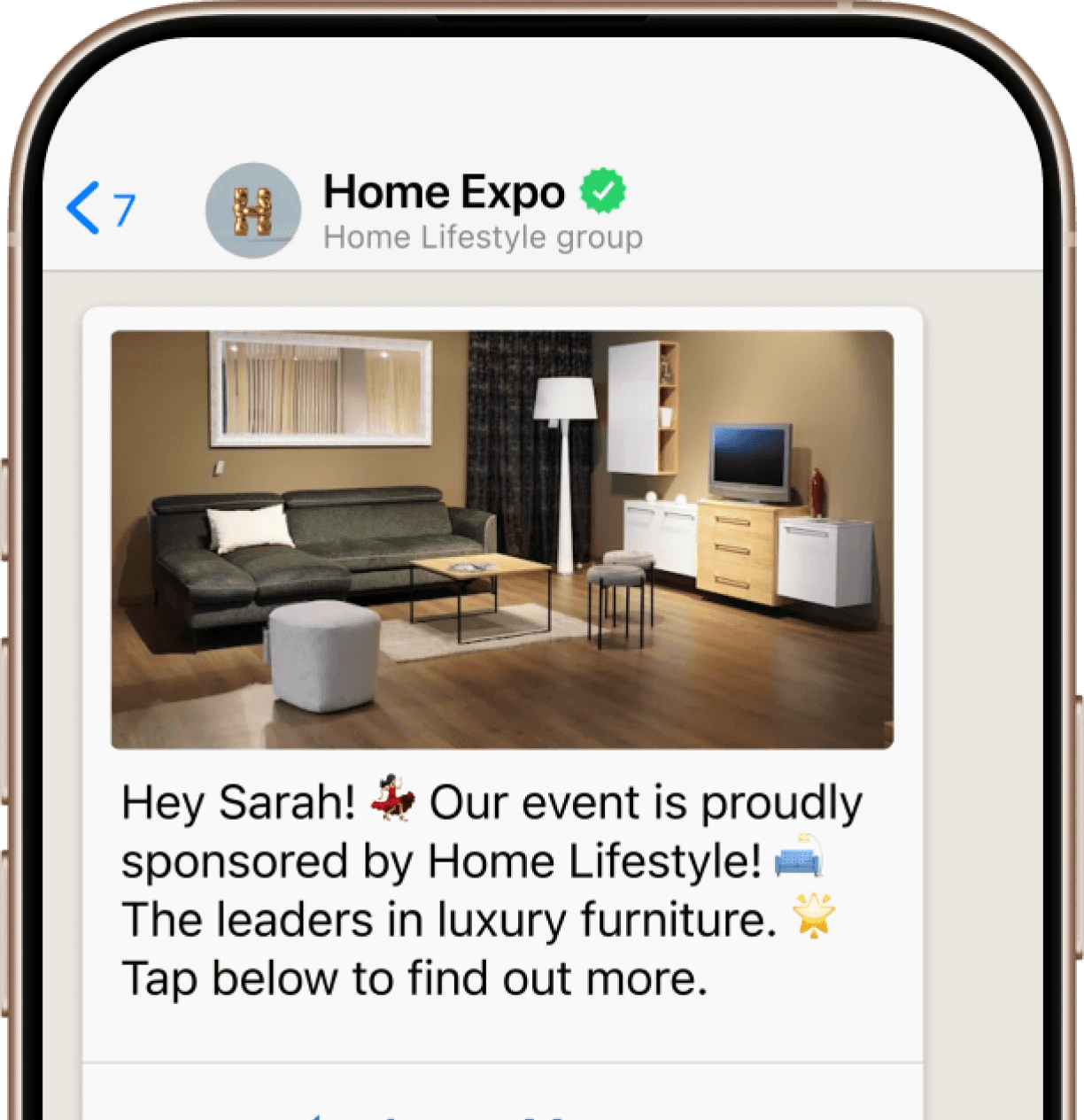 Phone screen with use case example of  WhatsApp Sponsored Post at an expo