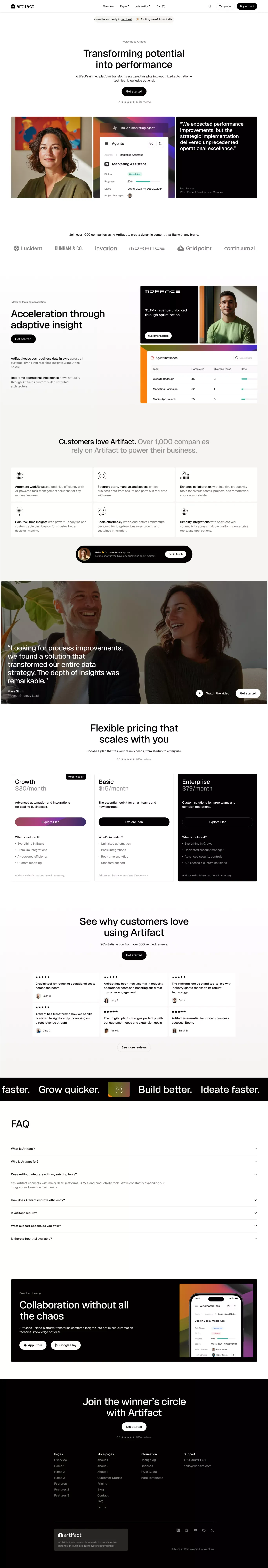 Artifact - Webflow E-Commerce Website Te landing page screenshot showcasing AI and Tech design