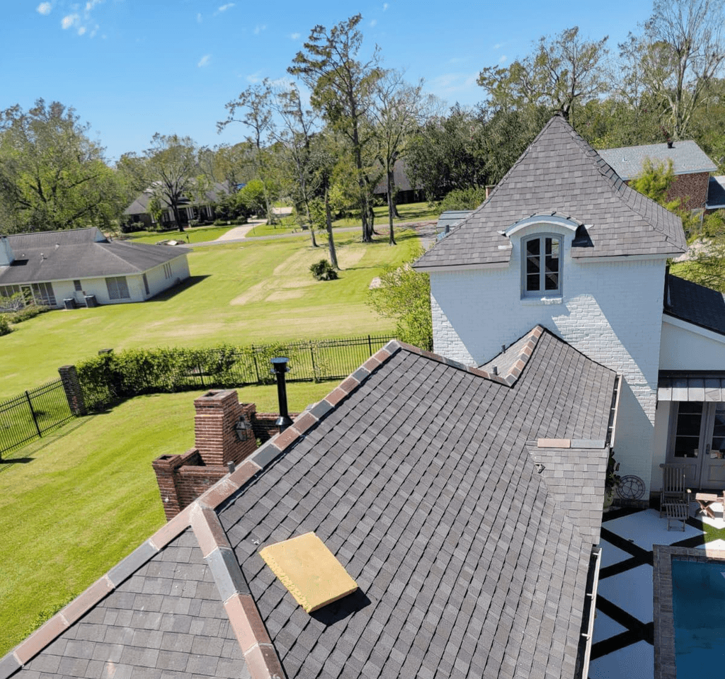 A recently completed roofing project in Baton Rouge