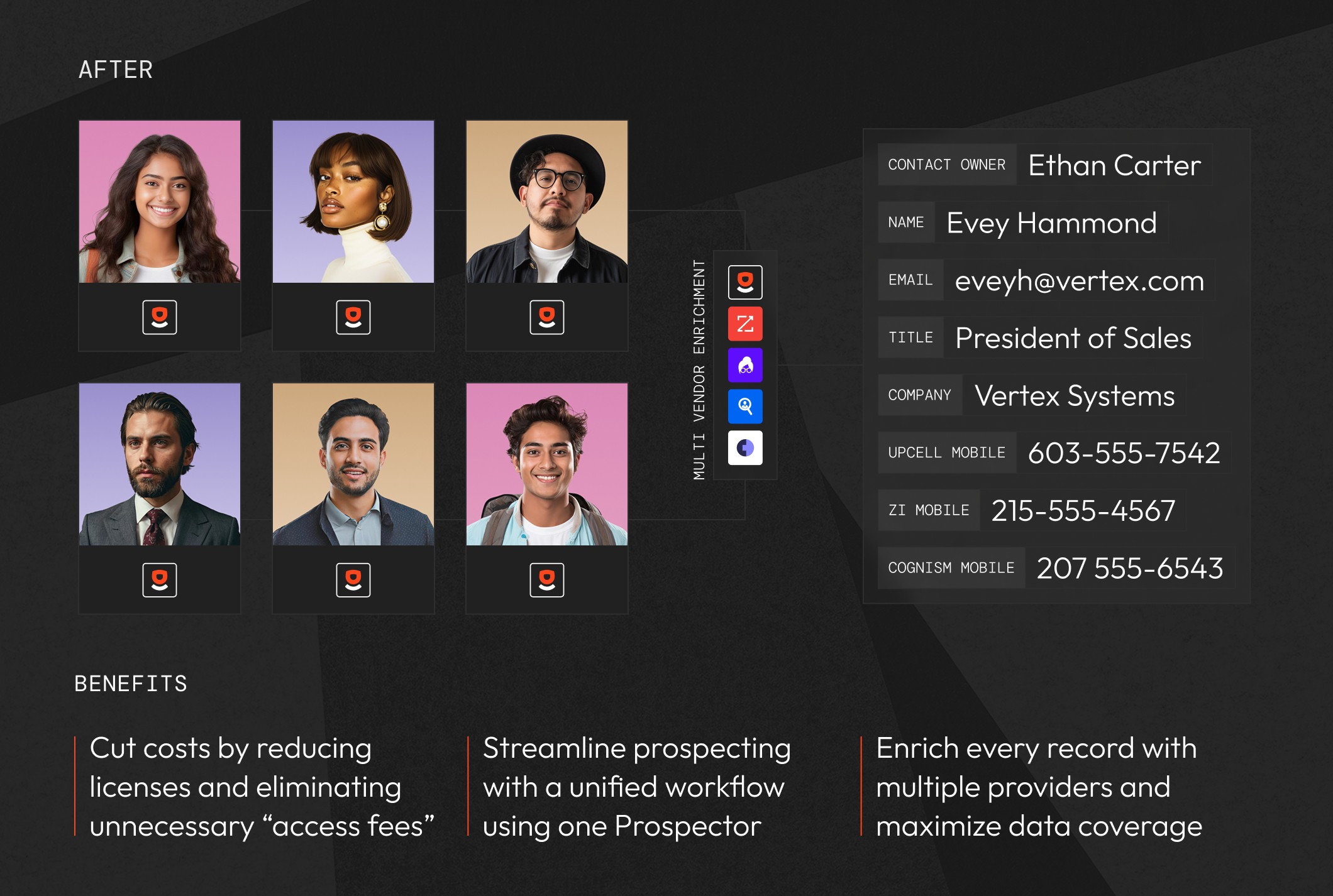 Every rep using the upcell Chrome extension as a single entry point. Unified workflow enriched by multiple providers, clean CRM records, and lower costs with full team access.