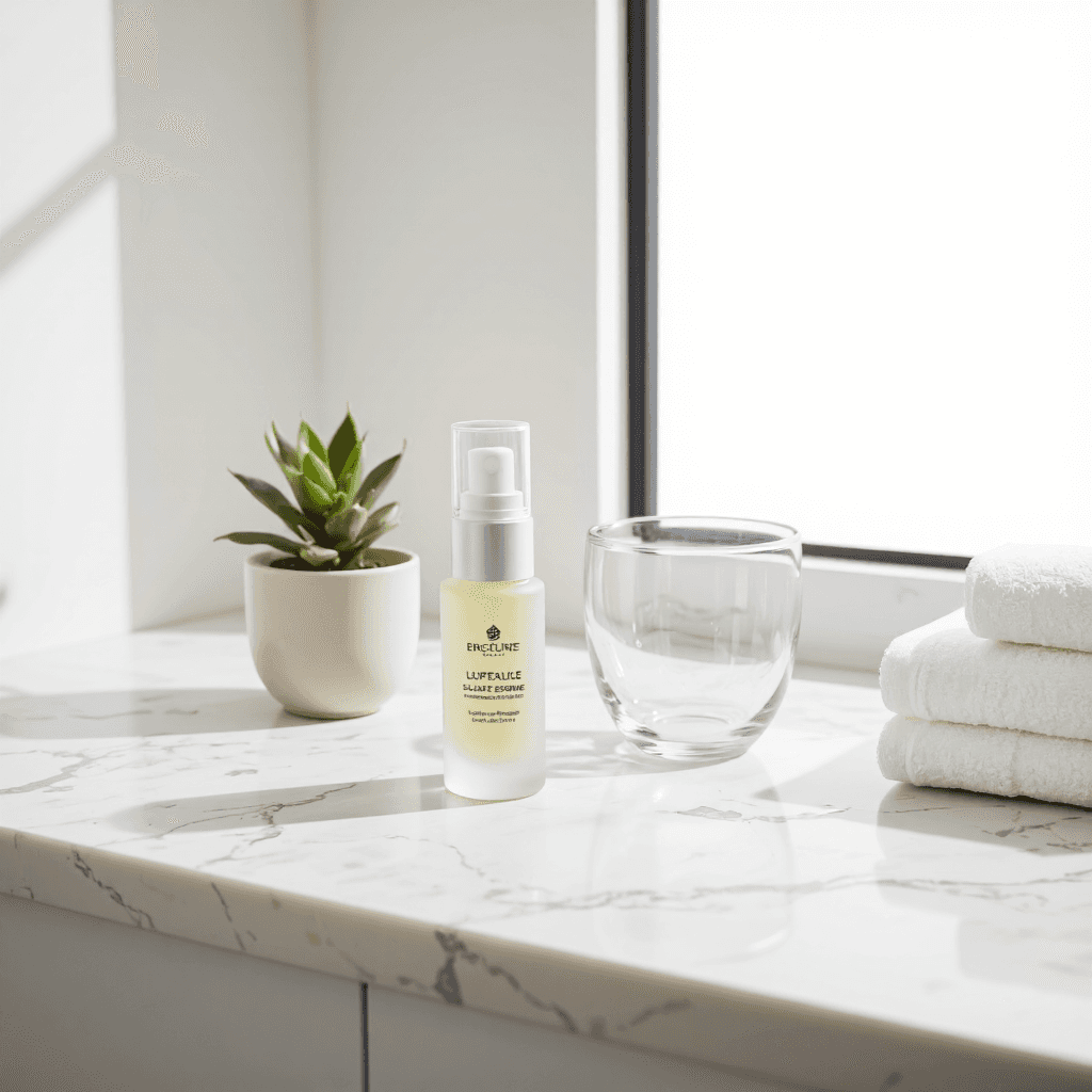 product photography of bottle of skincare essence