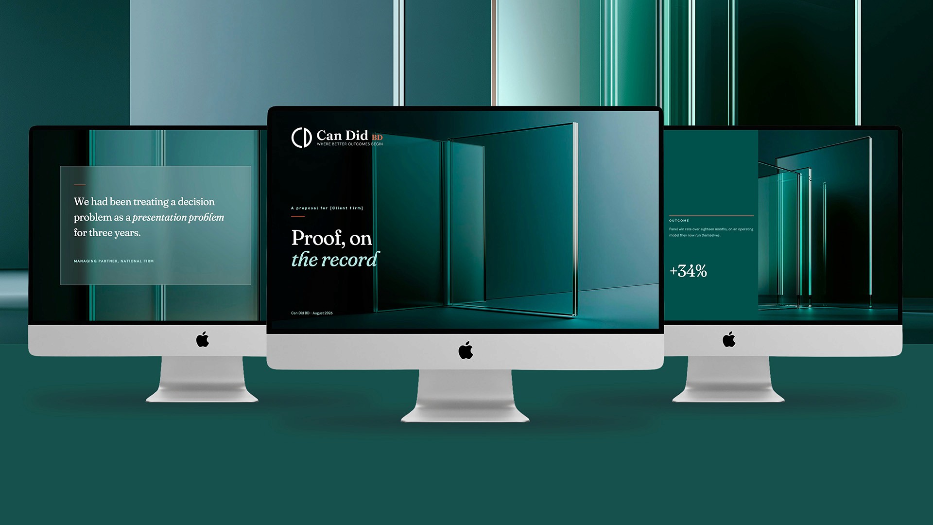 Can Did BD brand glass imagery applied to a presentation section divider, by Huw Mathias.