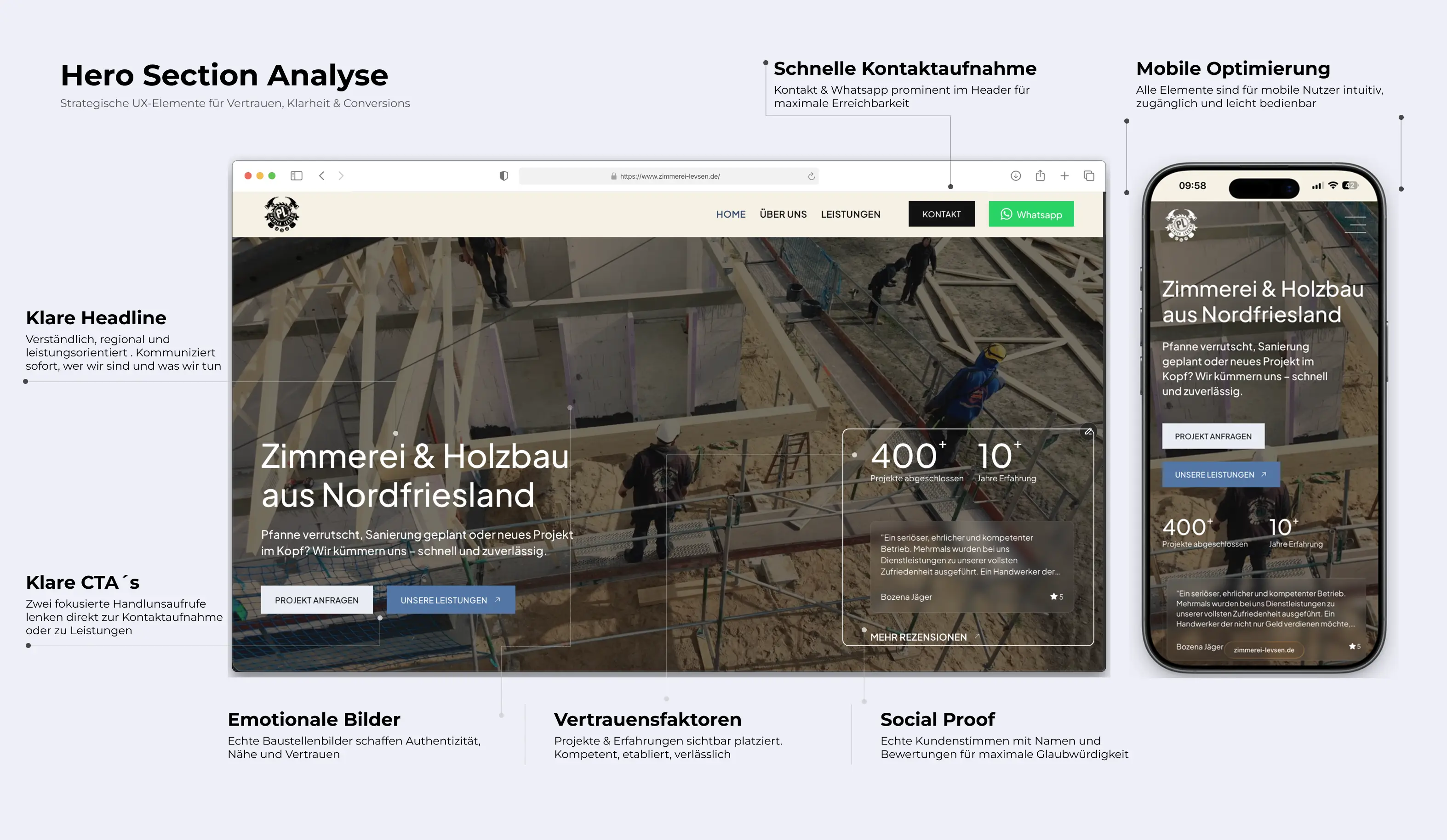 Hero Section alanysie der neuen Website von Patrick Levsen