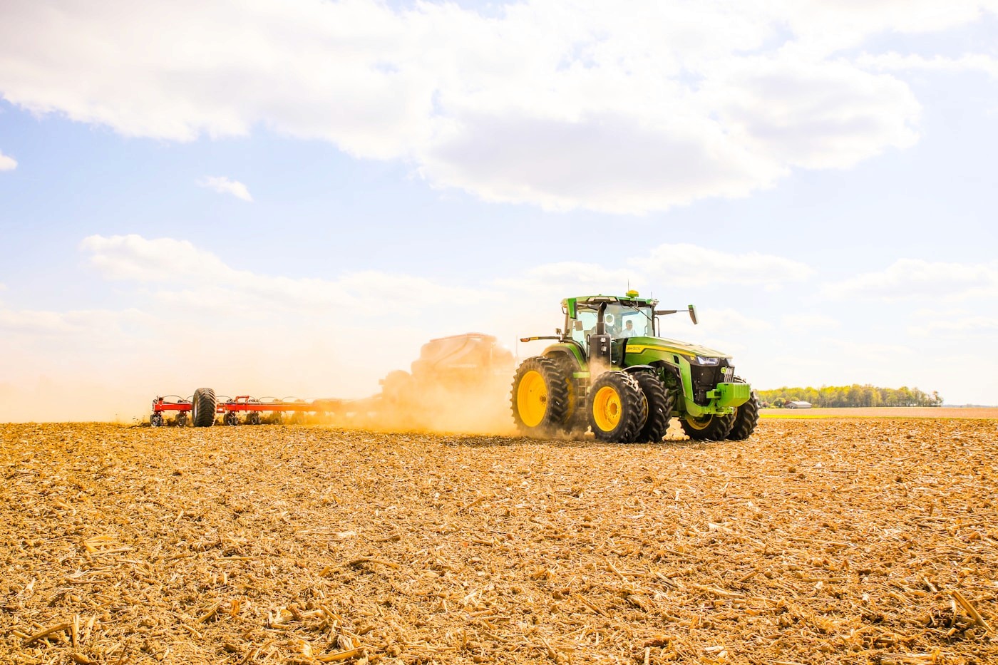 Tractor working in an agricultural field