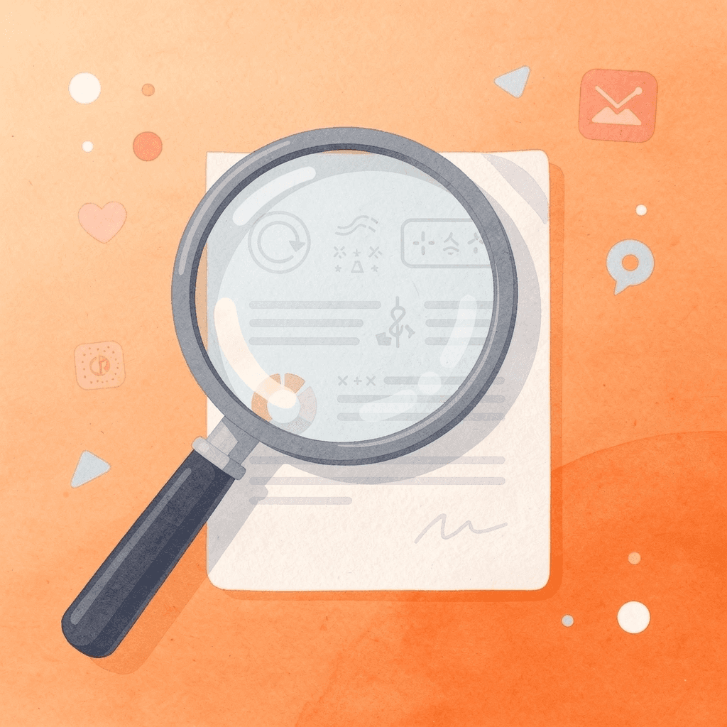 Magnifying glass analyzing SEO performance and search results