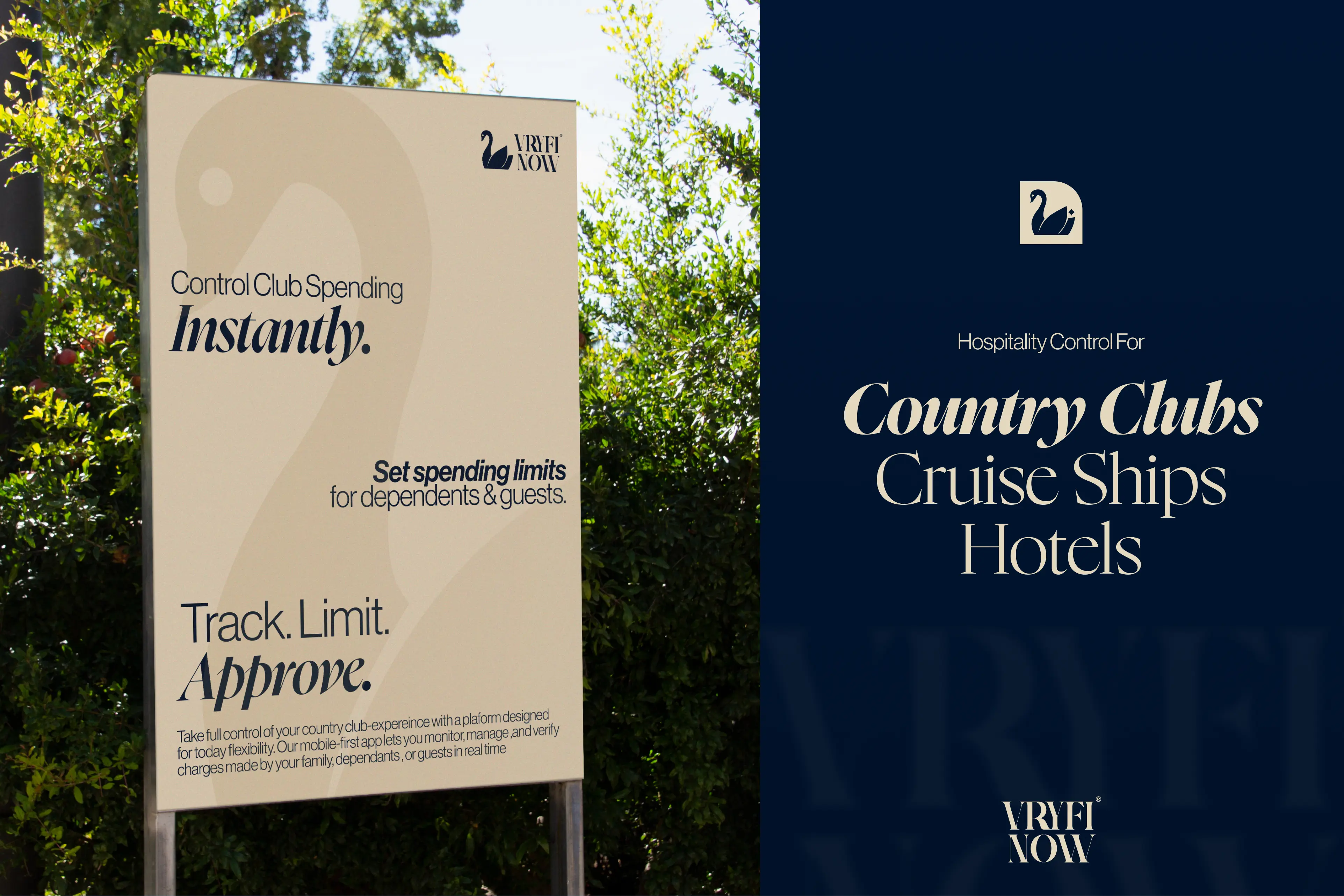 VRYFI NOW marketing design showing outdoor club signage