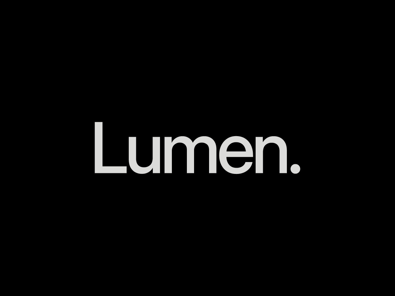 Lumen logo in light typography centered on black background