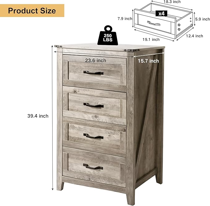 Elegant farmhouse dresser and nightstand set with ample storage space and a timeless design.