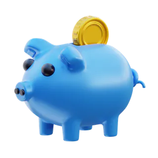 Free 3D piggy bank icon in blue and gold