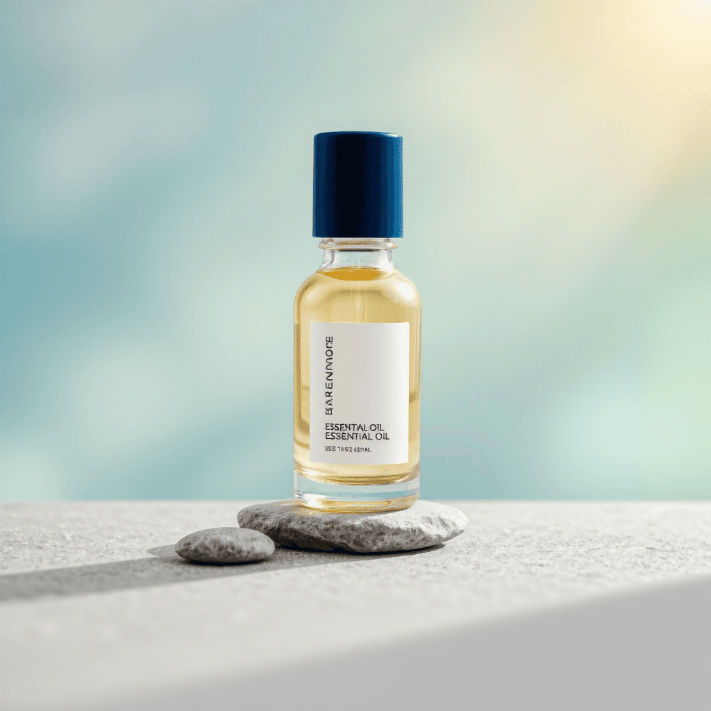 product photography of a bottle of natural essential oil, used for aromatherapy
