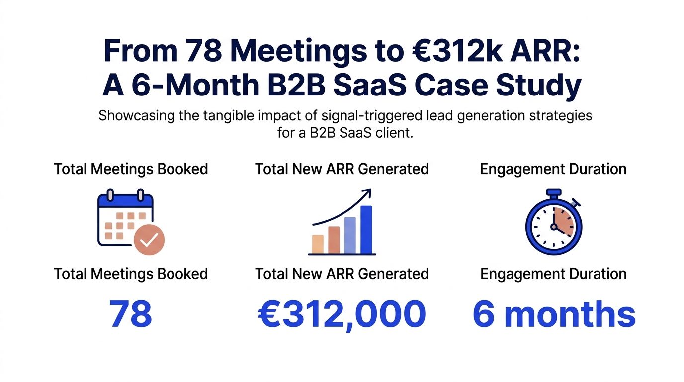 A performance summary showing 78 B2B meetings resulting in 312,000 euros of ARR over six months.