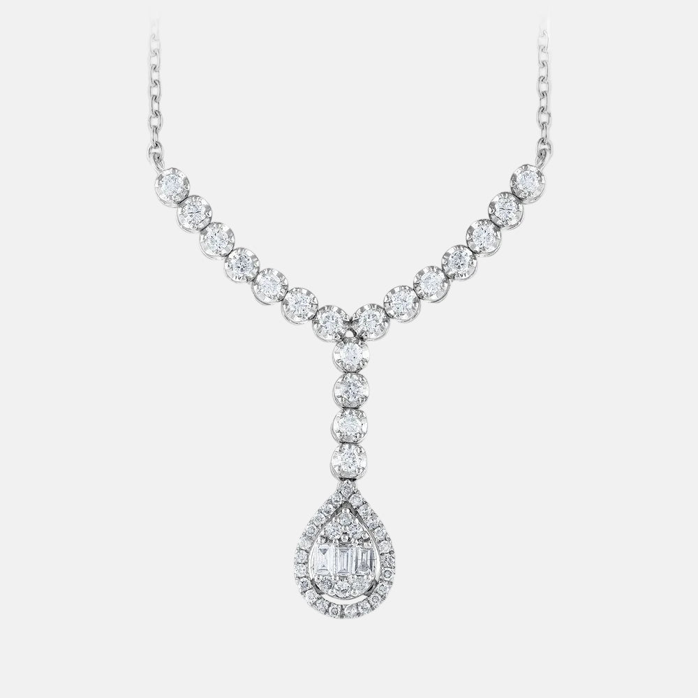 Assos 0.45 Karat Baget Pırlanta Fantezi Kolye Beyaz Altın