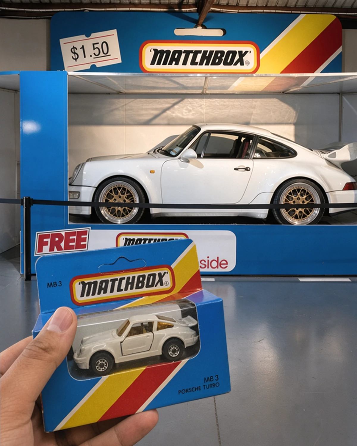 Transport World Scaled Matchbox Replica next to original matchbox 