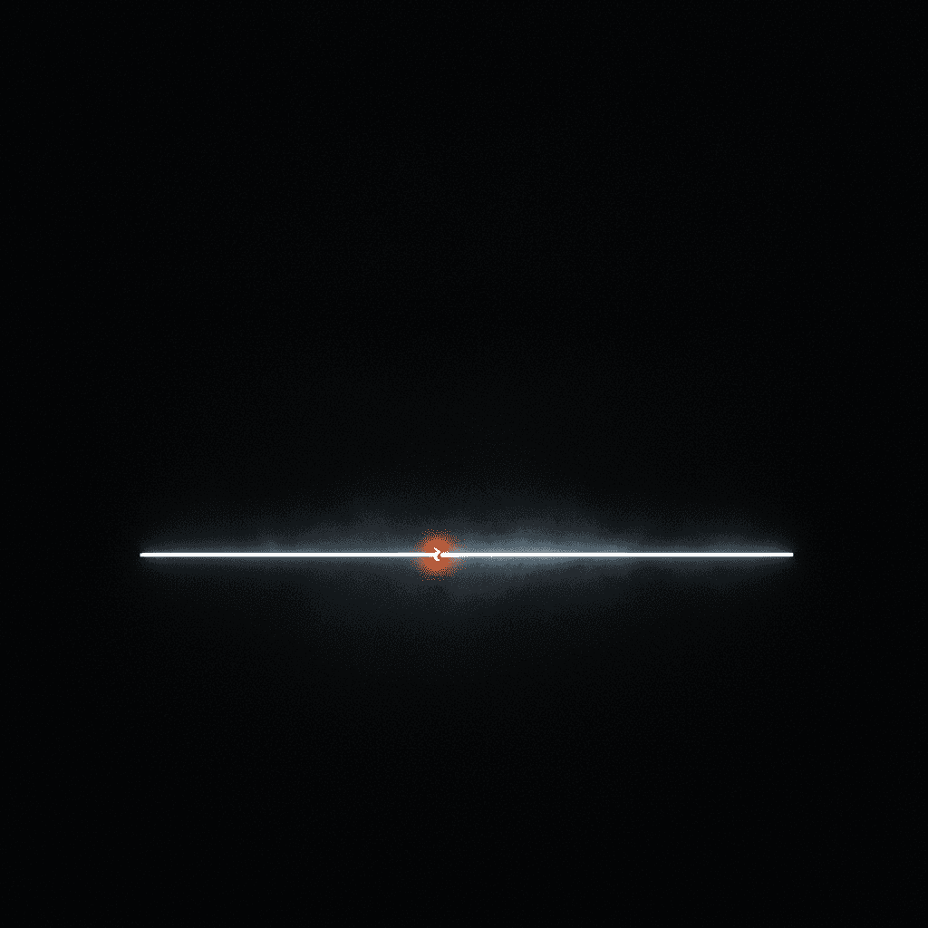 Single thin line of light bisecting darkness with one orange break point