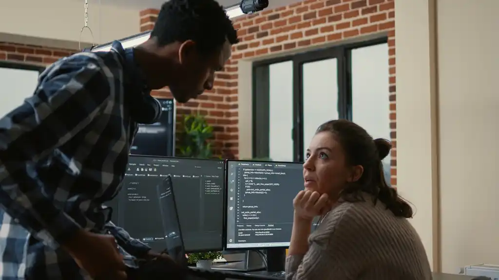 Developers collaborating on coding project