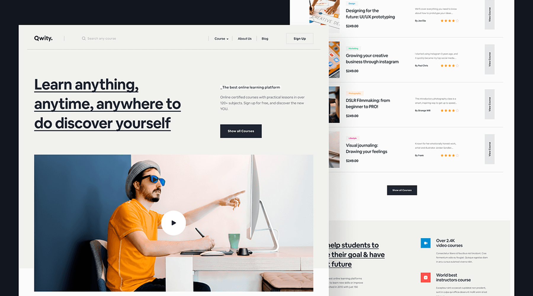 Design moderne de landing page mettant en valeur la marque personnelle d’un coach