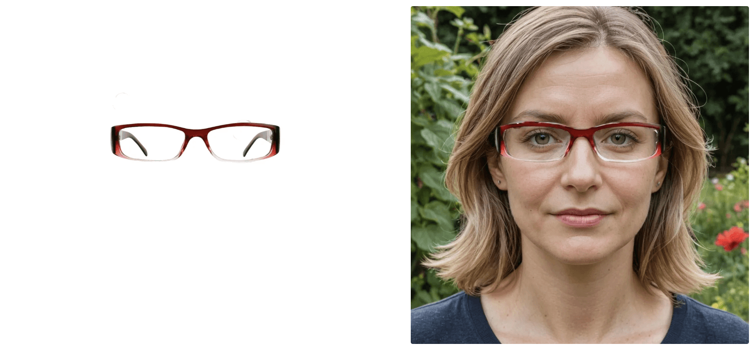 glasses on a white background then on a 40 year old blonde woman - example of before and after dropshipping image