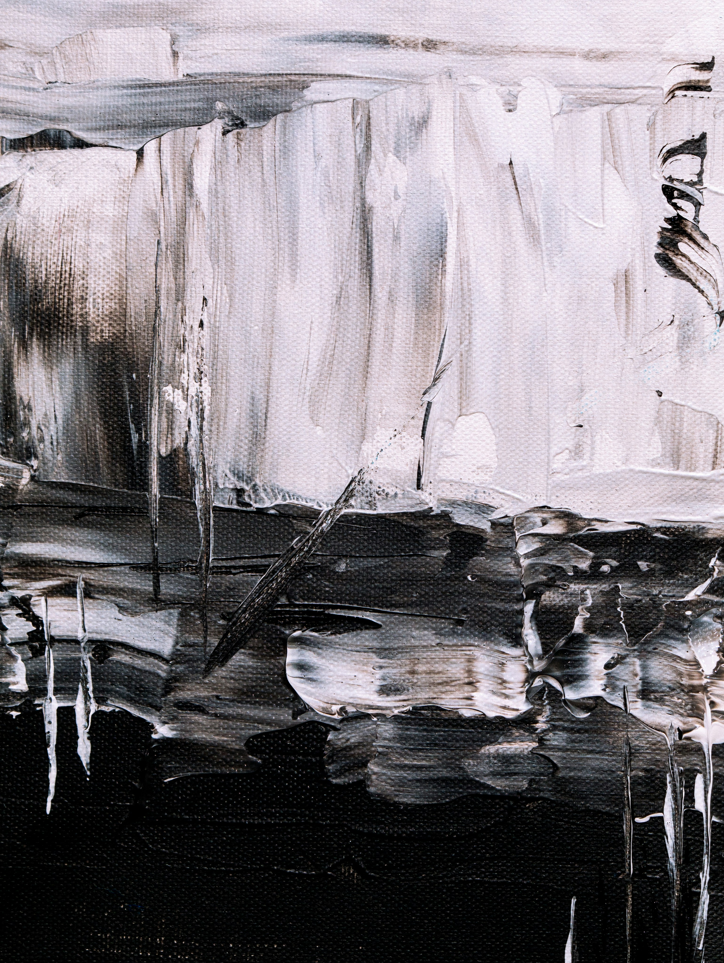Night shift, an abstract oil painting, white above and black below