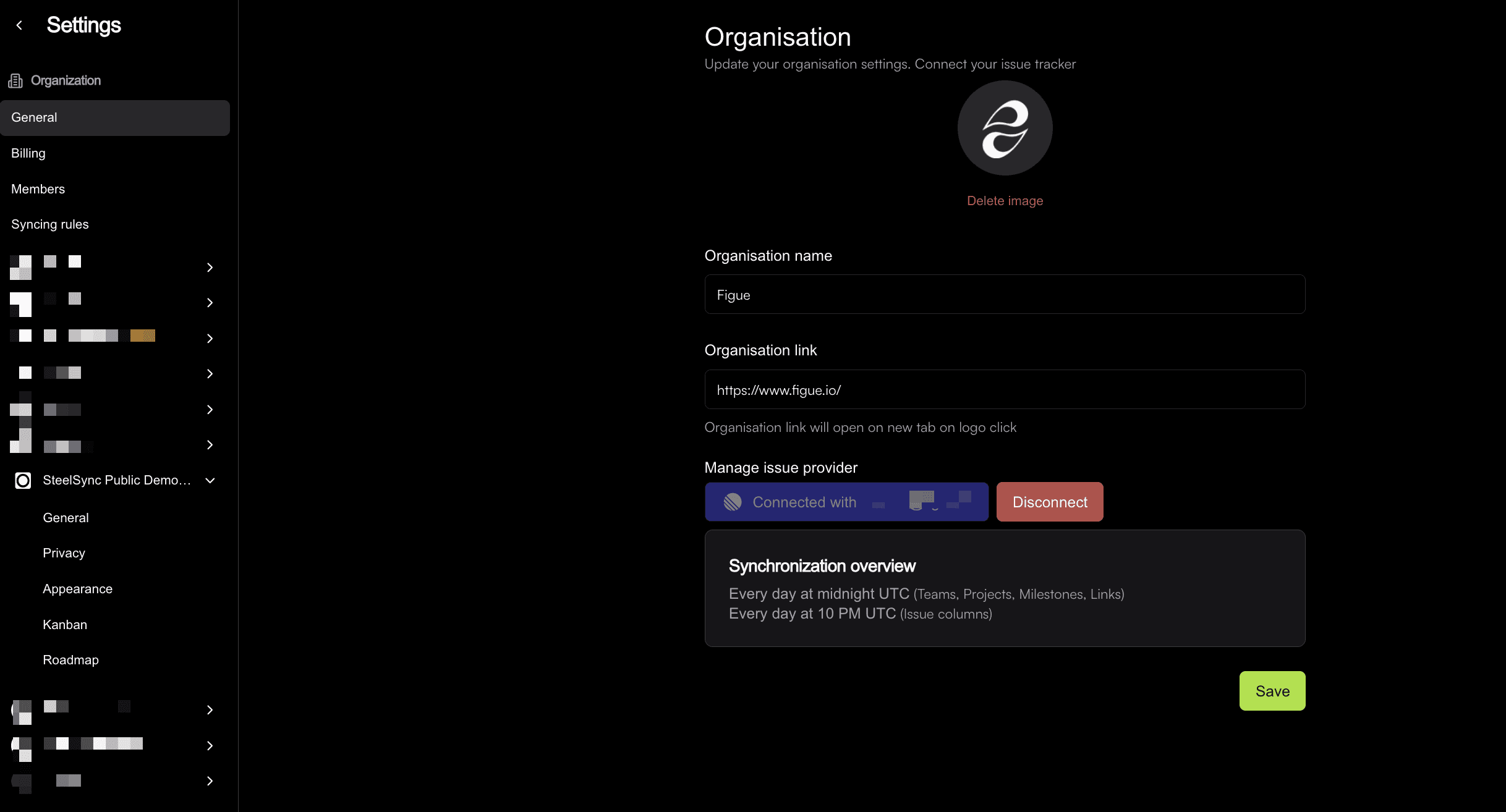 SteelSync integration screen