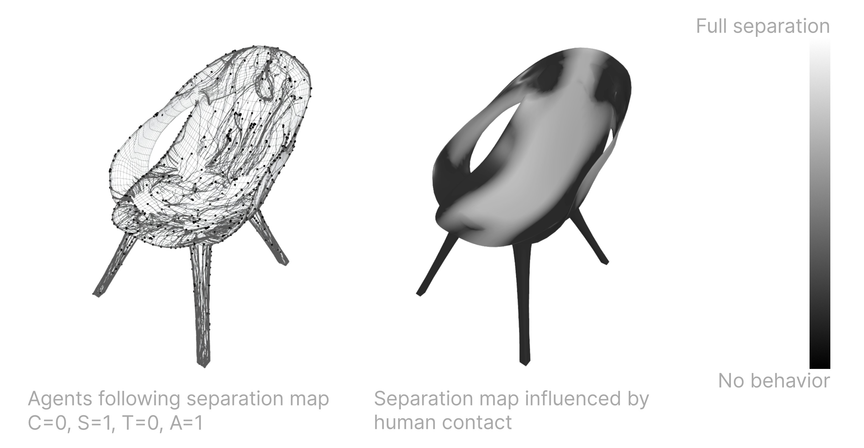 03 - Separation - This parameter is controlled by a human contact map of the chair which ensures seating areas will have surfaces.