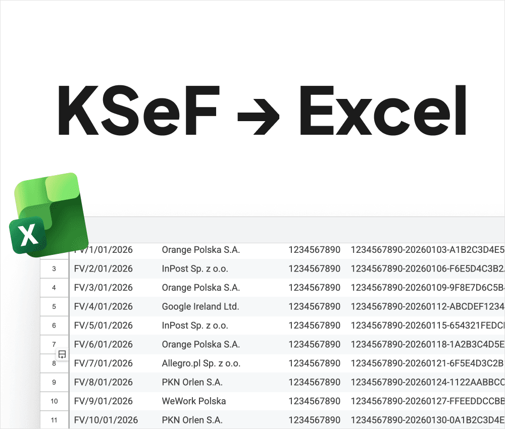Arkusz Excel z fakturami z KSeF