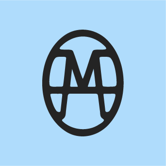 Vertical black monogram logo for Mezzala Sports Lawyer on a solid charcoal black background.