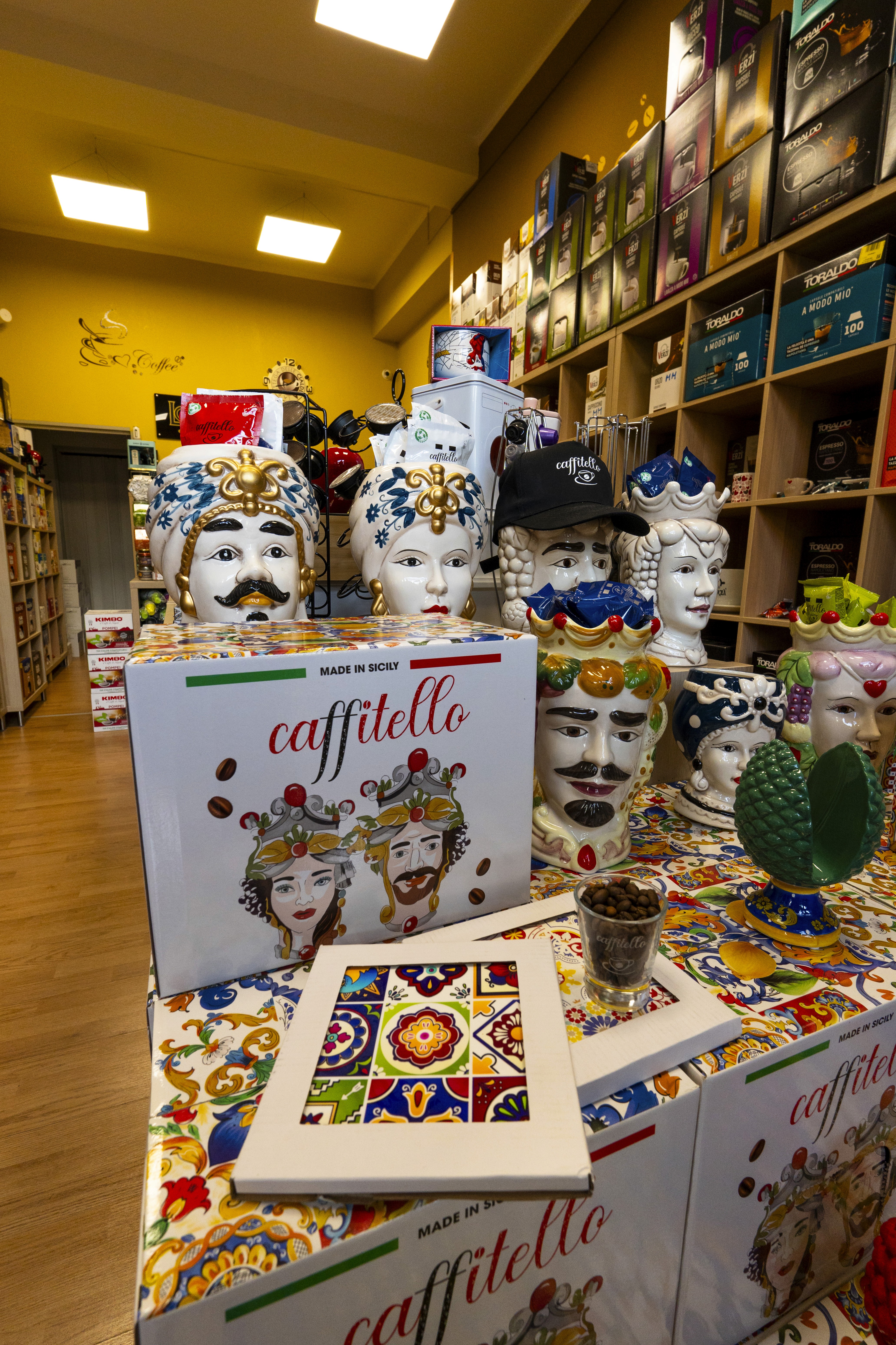 Cozy café interior with bar and hanging lights