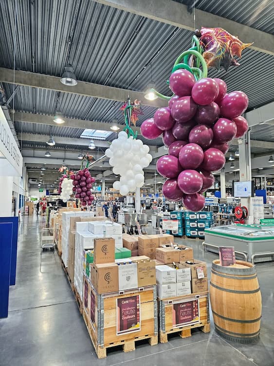 Grappes de raisins blanches etviolettes suspendues faites en ballons à Saint Philbert de Grand Lieu