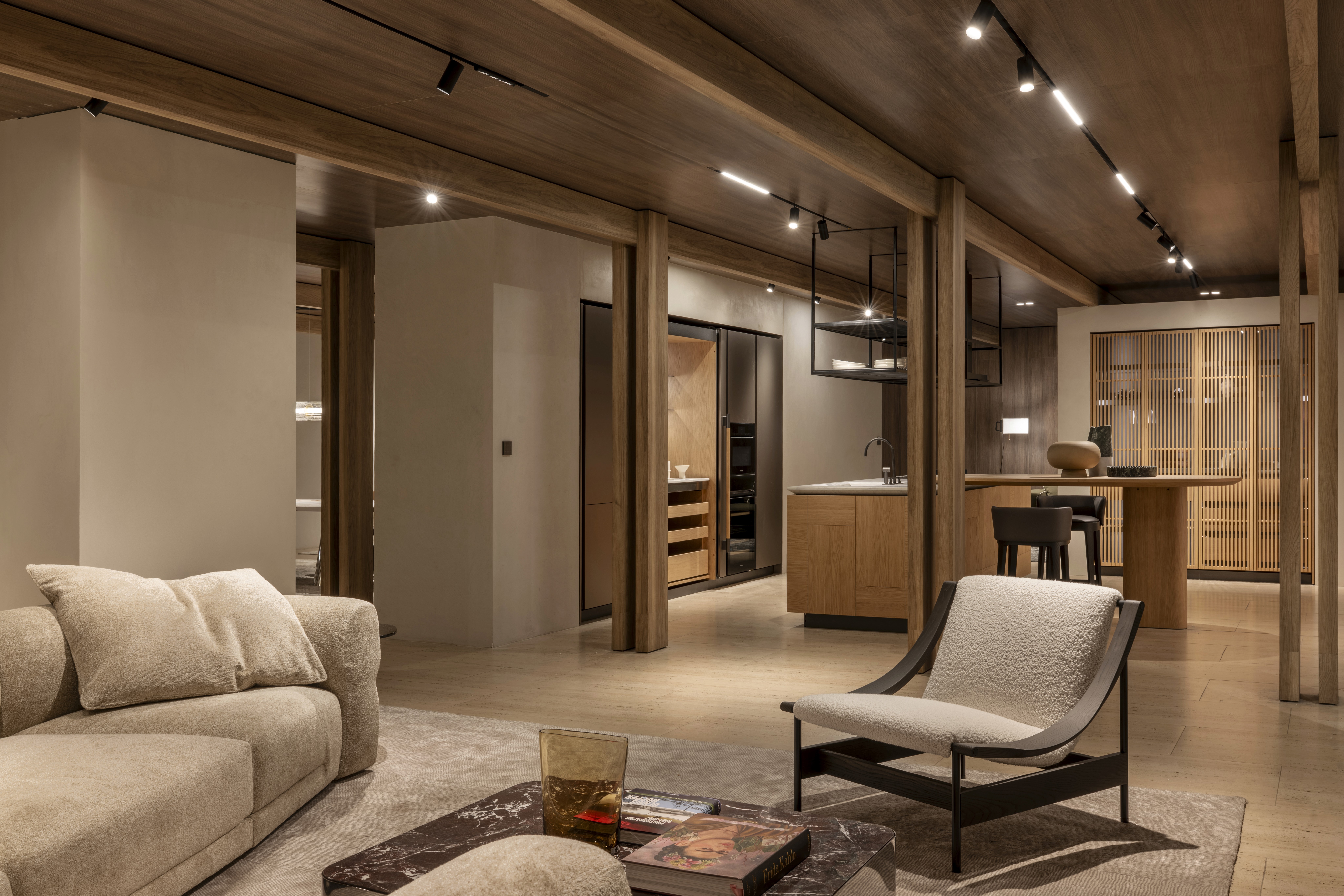 a room with a couch and a table