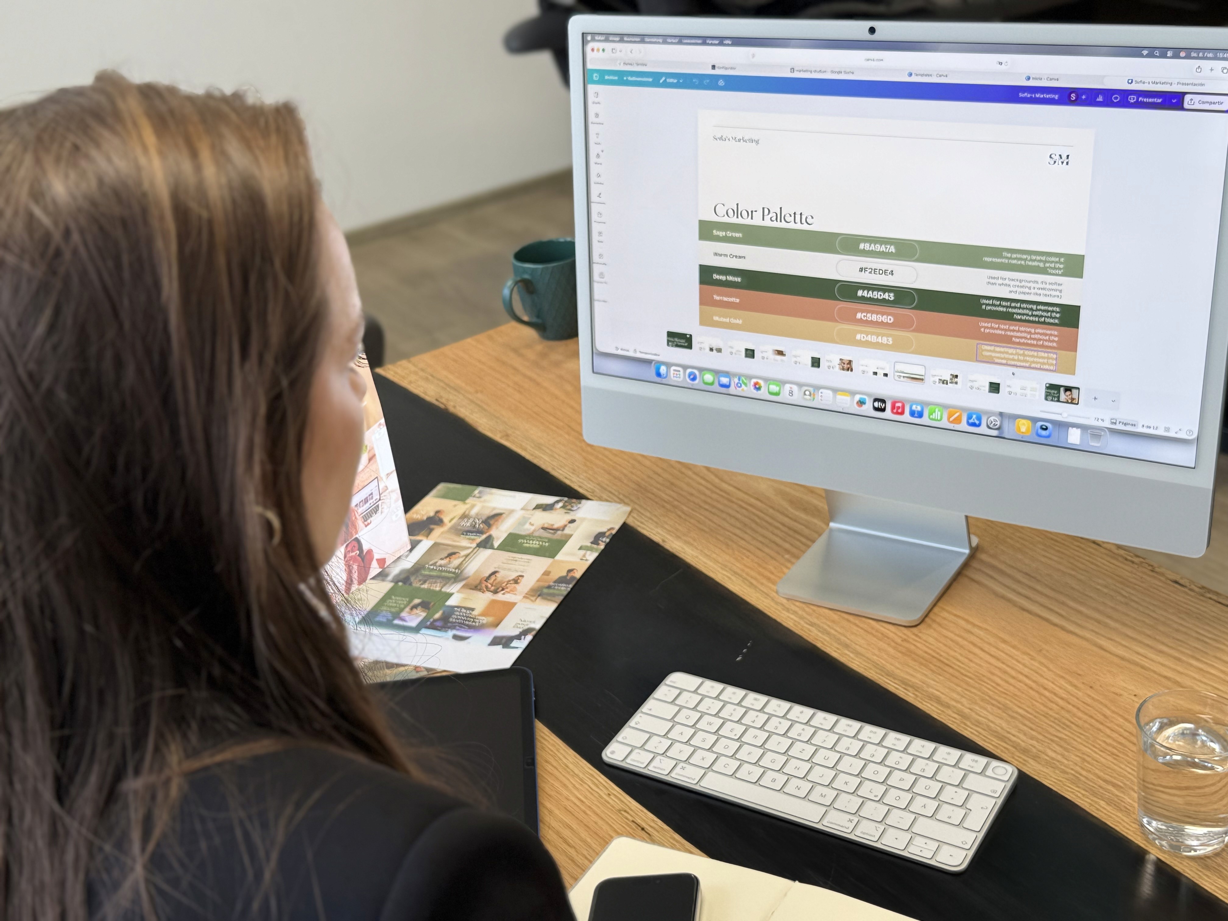 Sofia creating a presentation for a client.