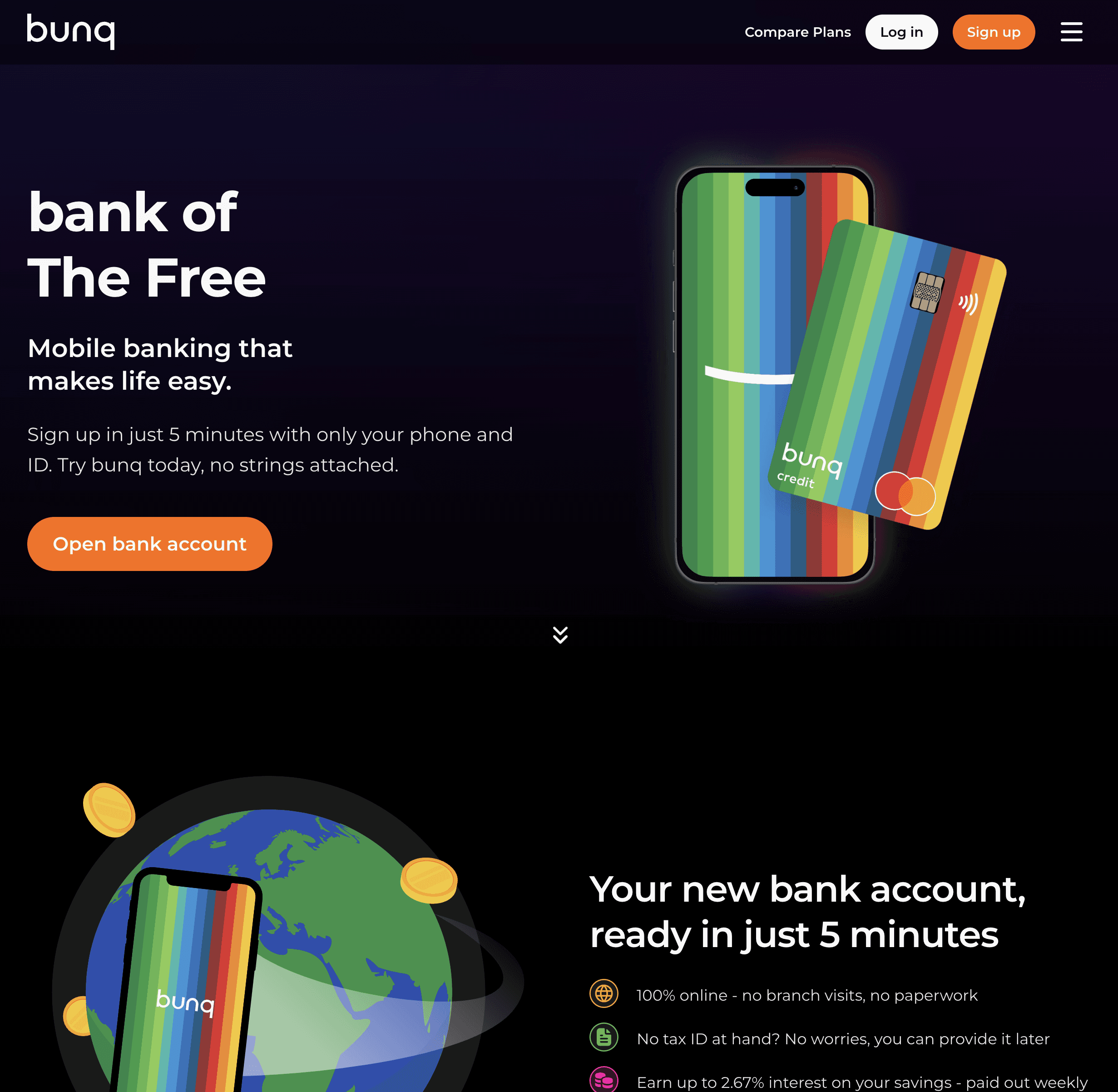 Screenshot of Bunq's homepage 