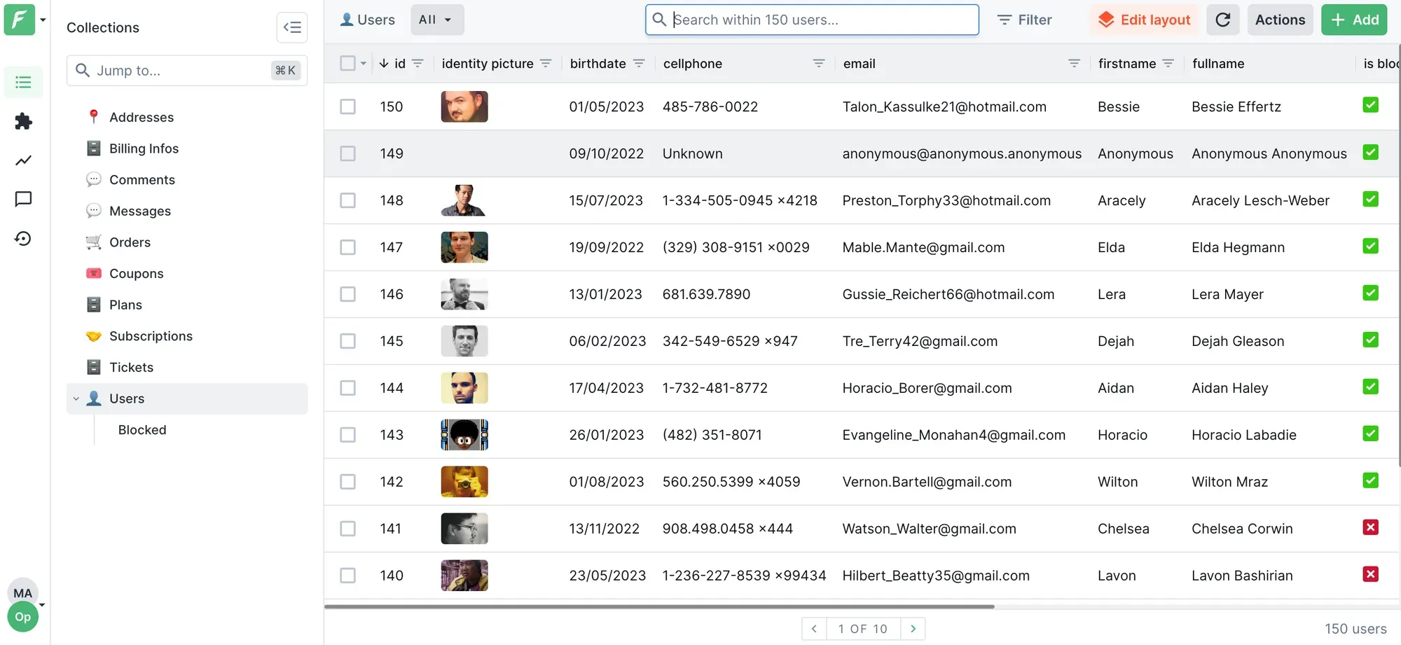 Forest Admin Collection view example