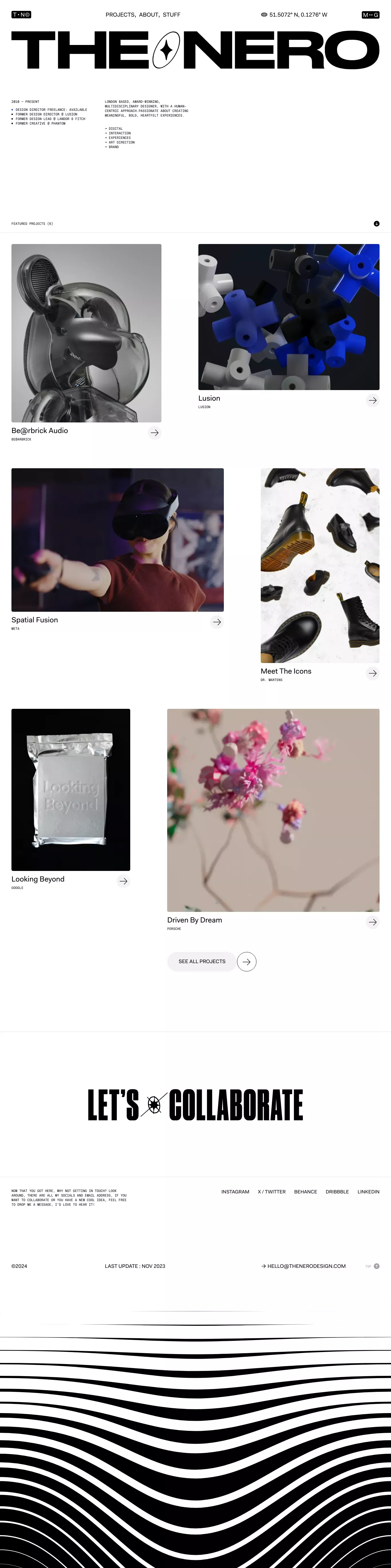 Marco Grimaldi portfolio page screenshot showcasing Design design