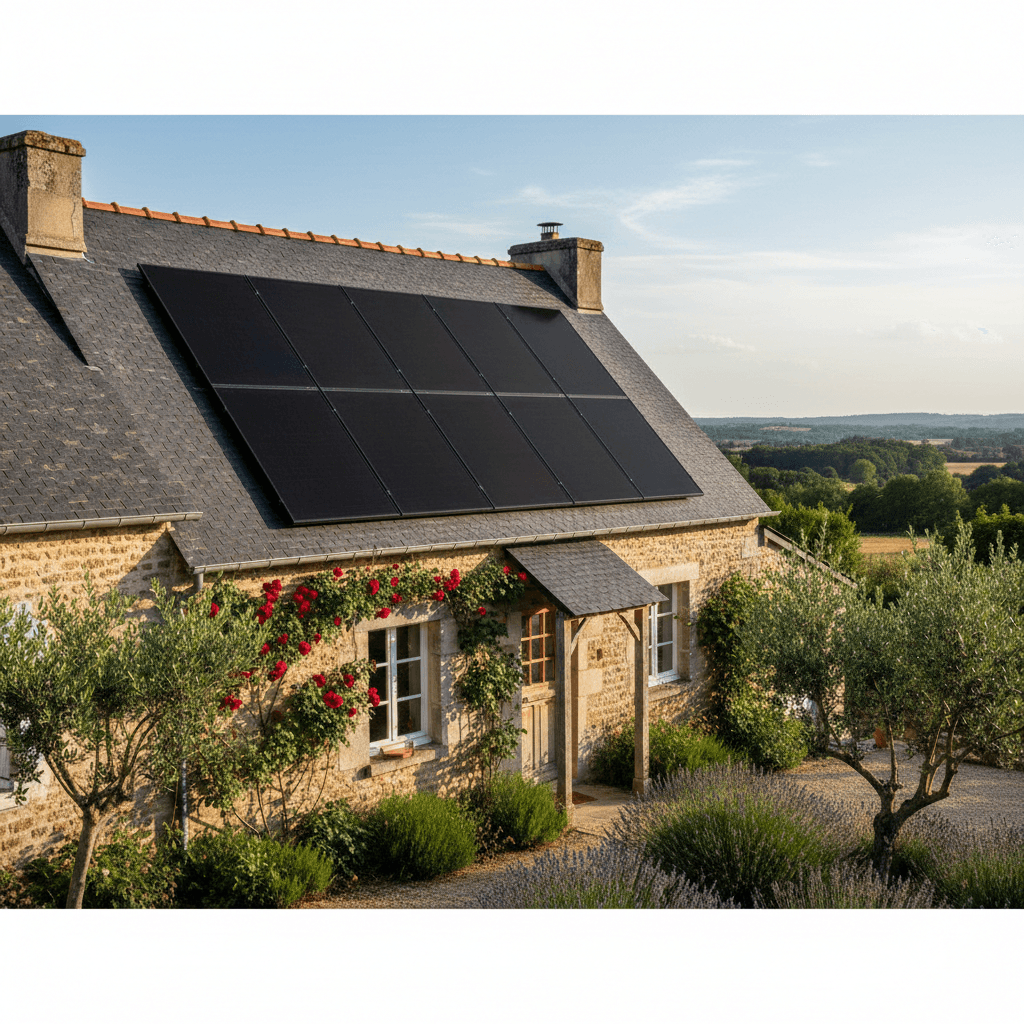 maison avec des panneaux solaires sur ton toit en ardoise