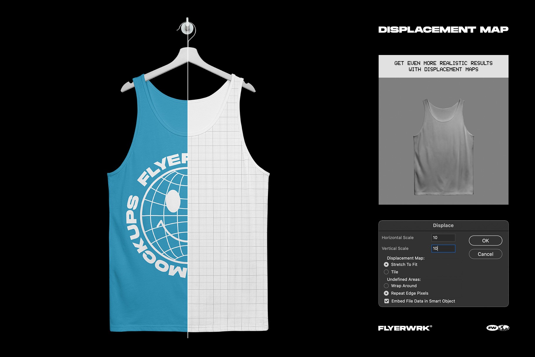 Bella+Canvas 3480 Tanktop Hanging mockup displacement map for realistic print effects