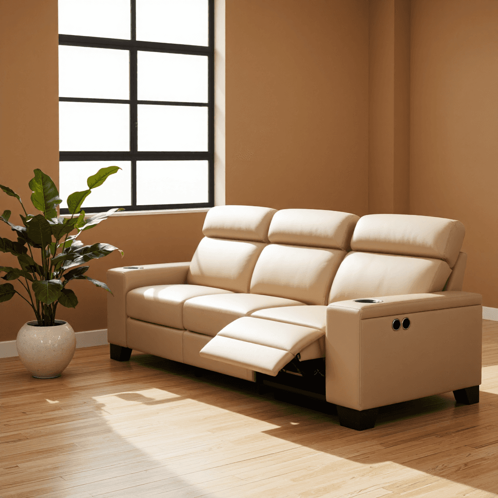 product photography of a sectional sofa with built-in cup holders